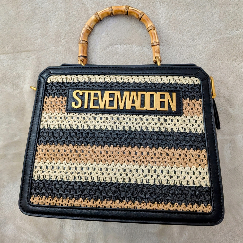 Steve Madden Black and Tan Striped Satchel